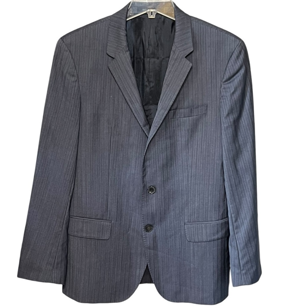 Hugo Boss Super 100s Wool Blazer 40R Blue Striped Single-Breasted Suit Jacket